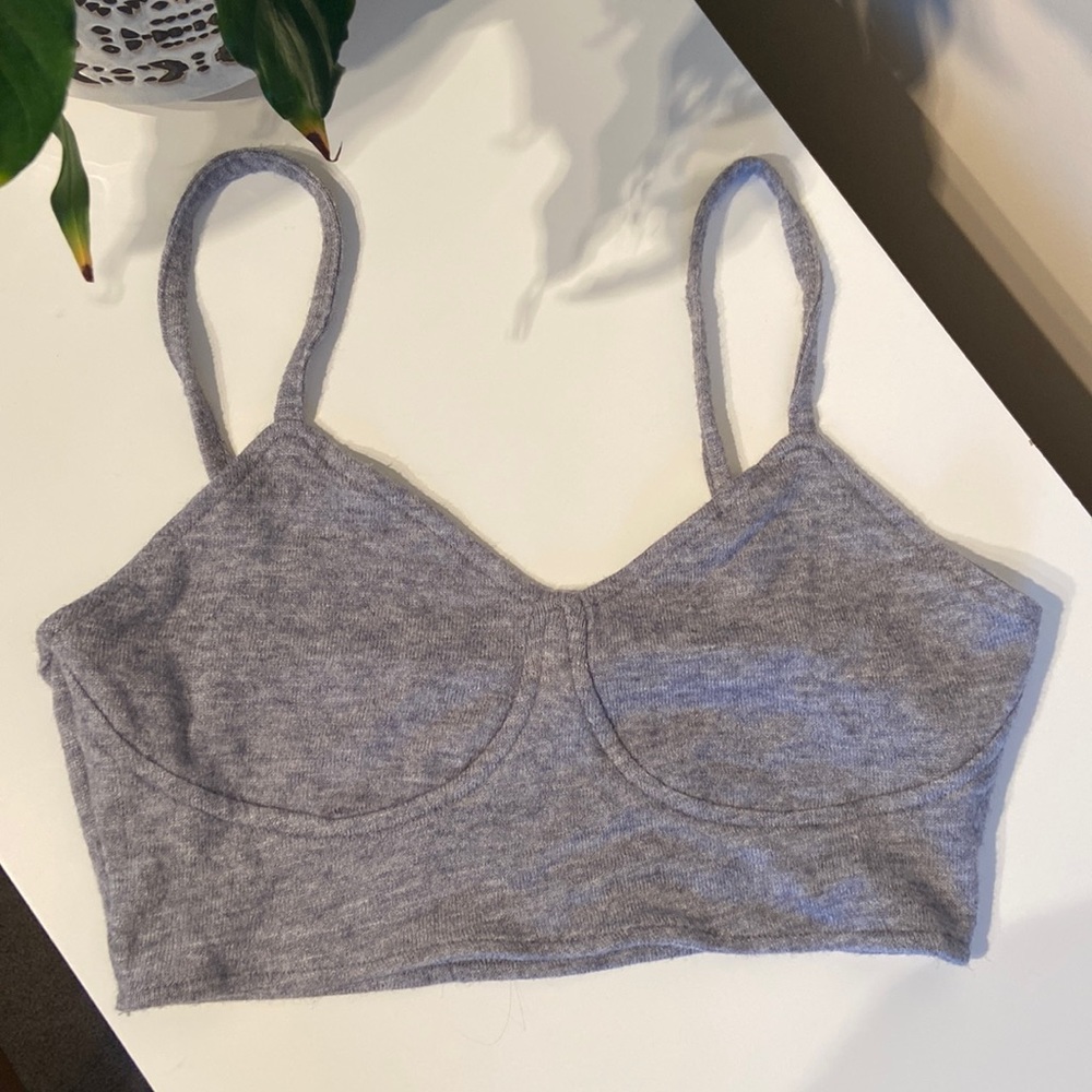 Zara knit grey cropped bra style top